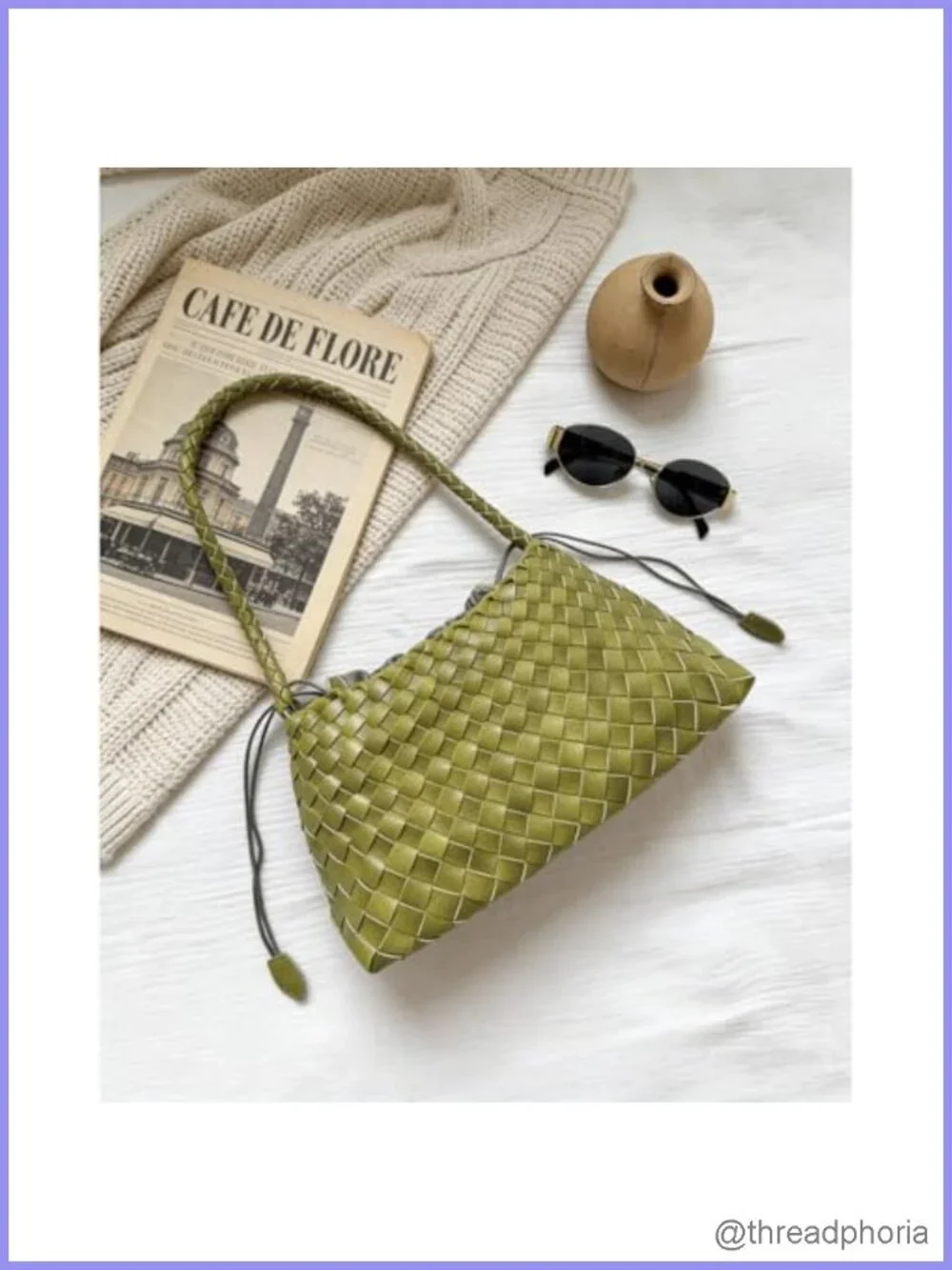 Hand Woven Leather Shoulder Bag Hobo Purse Drawstring